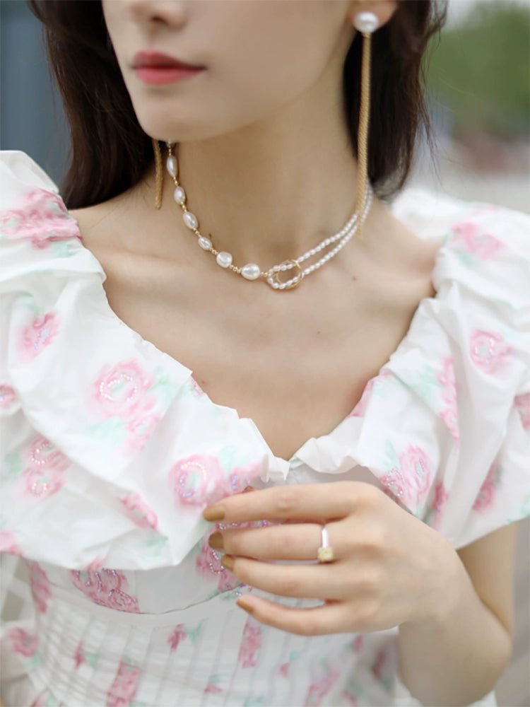 Embellished Series Pearl Stitching Double Layer Necklace - COCOKIM