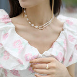 Embellished Series Pearl Stitching Double Layer Necklace - COCOKIM