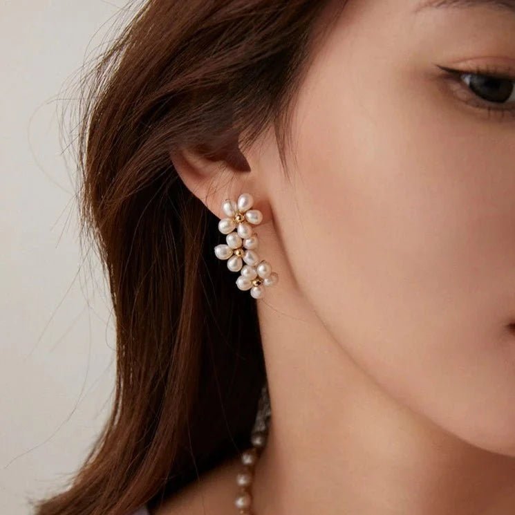 Falling Petals Series Narcissus Pearl Stud Earrings - COCOKIM