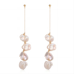 Falling Petals Series Quadruple Petal Baroque Pearl Dangle Earrings - COCOKIM