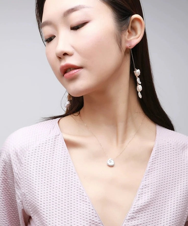 Falling Petals Series Quadruple Petal Baroque Pearl Drop Earrings - COCOKIM