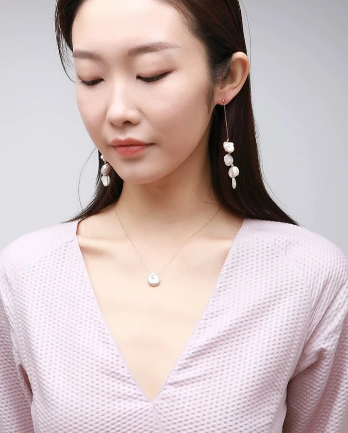 Falling Petals Series Quadruple Petal Baroque Pearl Drop Earrings - COCOKIM