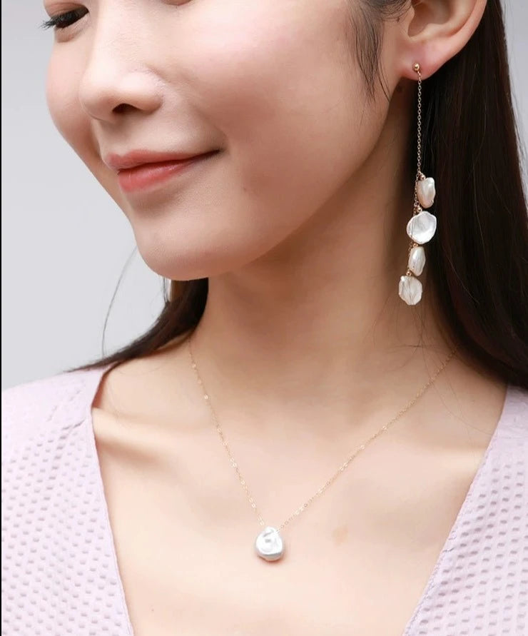 Falling Petals Series Quadruple Petal Baroque Pearl Drop Earrings - COCOKIM