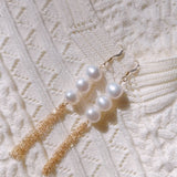 Flowing Bead Series Triple Pearl Tassel Earrings - COCOKIM