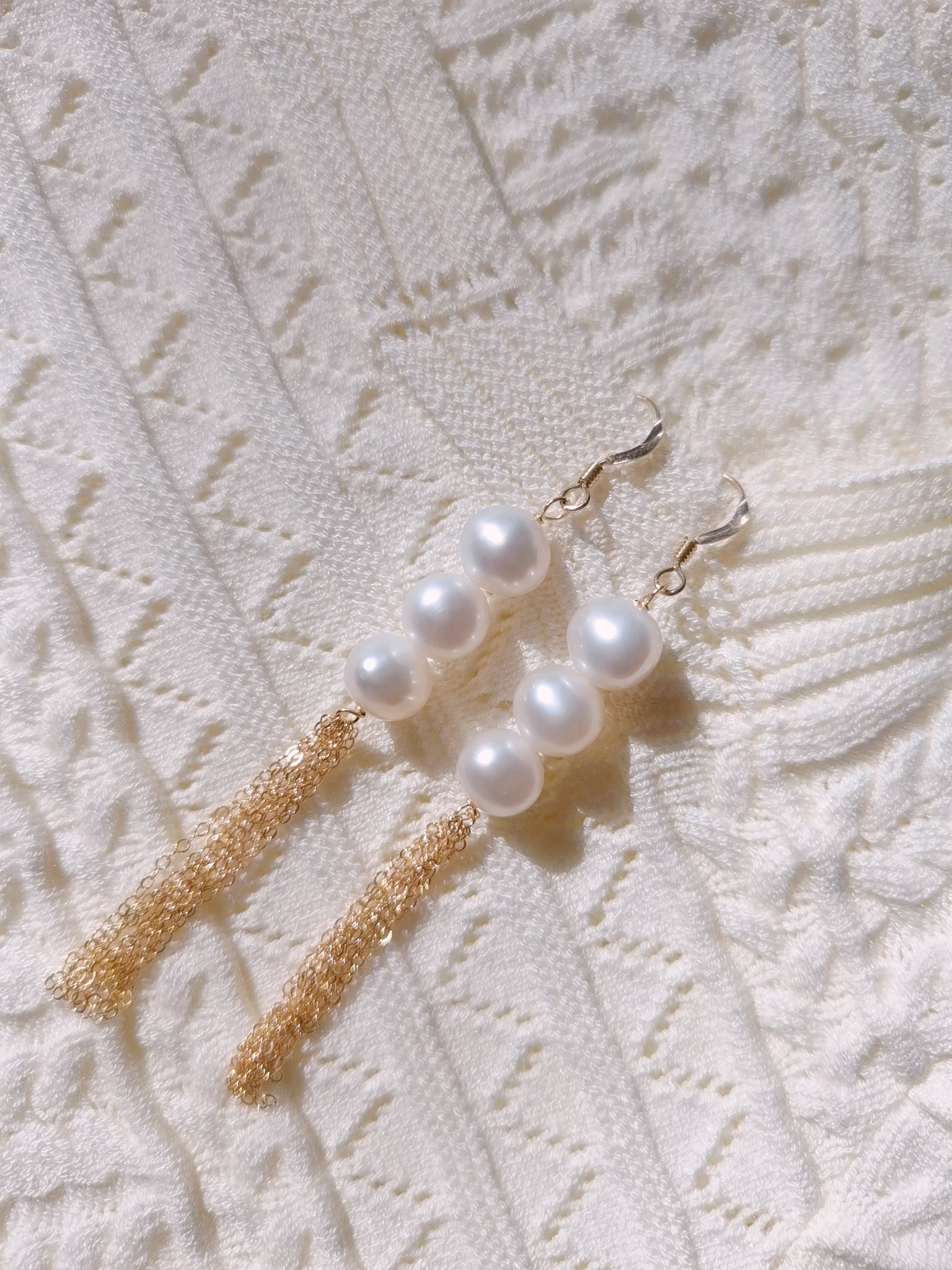 Flowing Bead Series Triple Pearl Tassel Earrings - COCOKIM