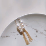 Flowing Bead Series Triple Pearl Tassel Earrings - COCOKIM