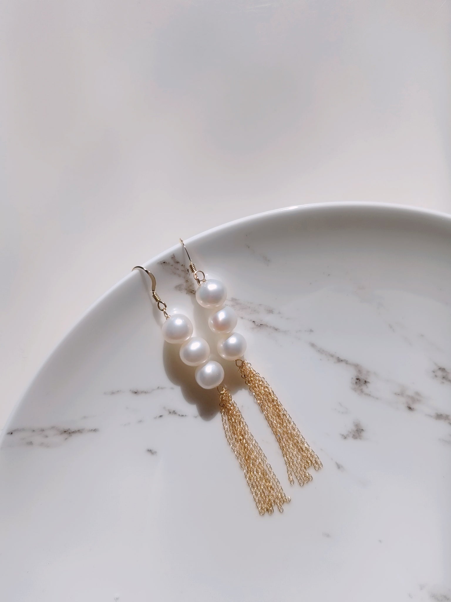 Flowing Bead Series Triple Pearl Tassel Earrings - COCOKIM