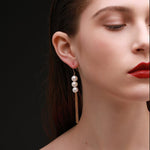 Flowing Bead Series Triple Pearl Tassel Earrings - COCOKIM