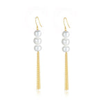 Flowing Bead Series Triple Pearl Tassel Earrings - COCOKIM