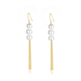 Flowing Bead Series Triple Pearl Tassel Earrings - COCOKIM