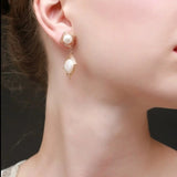 Geometric Series Square Pearl Drop Earrings Ear Clip - COCOKIM