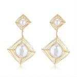 Geometric Series Square Pearl Drop Earrings Ear Clip - COCOKIM