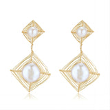 Geometric Series Square Pearl Drop Earrings Ear Clip - COCOKIM