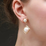 Geometric Series Square Pearl Drop Earrings Ear Clip - COCOKIM