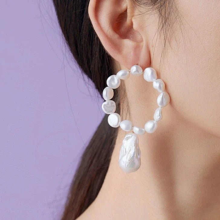 Miracle Baroque Series Large Circle Full Pearl Drop Earrings - COCOKIM