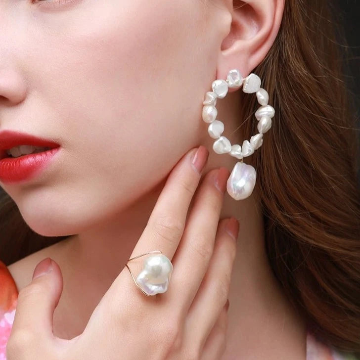 Miracle Baroque Series Large Circle Full Pearl Drop Earrings - COCOKIM