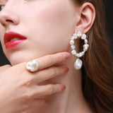 Miracle Baroque Series Large Circle Full Pearl Drop Earrings - COCOKIM